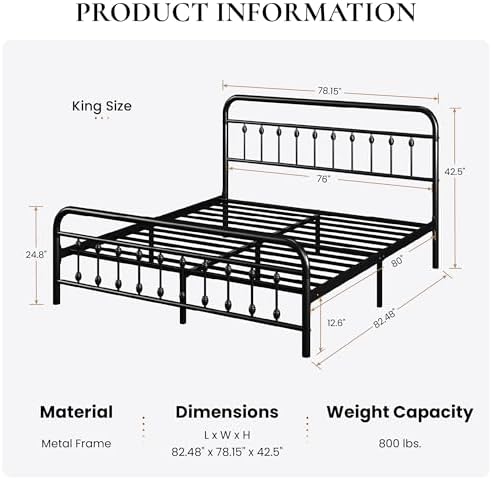 SHA CERLIN King Metal Bed Frame - Image 2