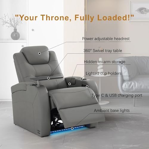 comfiroom Home Theater Seating, Top-Grain Leather Power Recliner Chair - Image 4