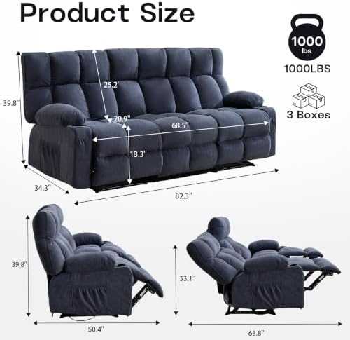 Oversized 3-Seater Recliner Sofa, Big Large Reclining Sofa - Image 2
