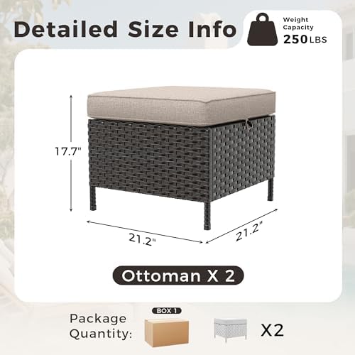 2 Pieces Patio All-Weather Wicker Ottomans - Image 2