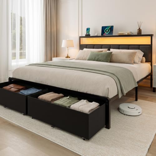 Queen Bed Frame with 2 Storage Drawers - Image 3
