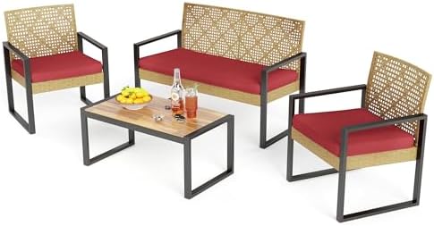 PHI VILLA 4 Piece Yellow Wicker Patio Furniture Set by PHIVILLA