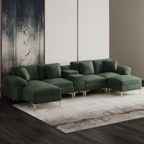 OUYESSIR 128" U-Shaped Shimmer Chenille Sectional Couch - Image 3