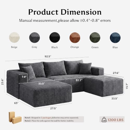 92.5" U-Shaped Boneless Modular Sectional Sofa, 3 Seater Sofa - Image 2