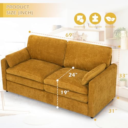 69” Chenille Love seat Sofa w/Arm Pillows - Image 2