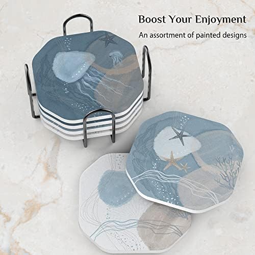 UMIRRO Absorbent Ceramic Stone Coasters Set of 6 - Image 2