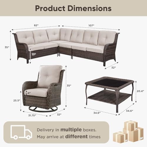 Belord Patio Furniture Set 6 Seats, Outdoor Swivel Rocker Patio Chairs - Image 2