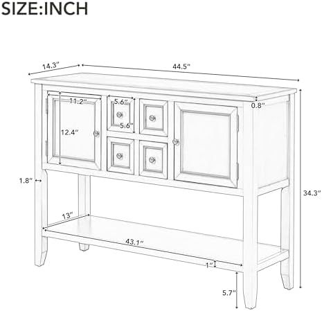LKTART 44.5" Solid Wood Sideboard Buffet Cabinet, Entryway Console Table - Image 2