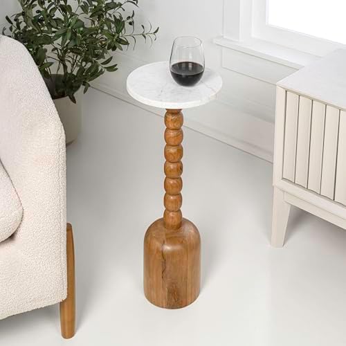 JONATHAN Y Turner 24.5" Round Marble Mango Wood Drink Table - Image 2