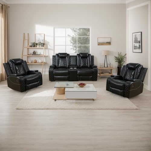 Power Recliner Sofa Set, Breathing Leather Reclining Couch Set, Leather by Unknown