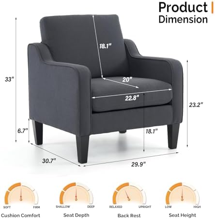 VINGLI Accent Chair, Linen Fabric Dark Grey Armchair - Image 3