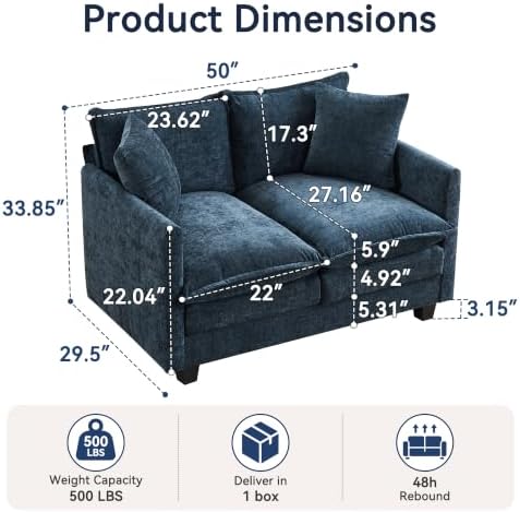 Loveseat Sofa, Soft Chenille Cloud‑Cushion Small‑Space Couch - Image 2