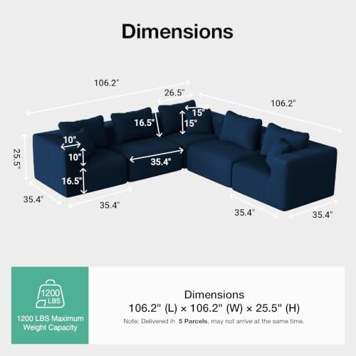 Novilla 106" Modular Sectional Sofa, V Shape Sectional Couch, Modern Cloud - Image 2