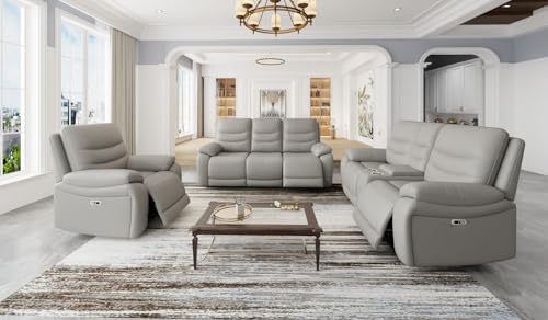 Power Recliner Sofa Set with LED Lights, Air Leather Reclining Sofa with Charge - Image 7