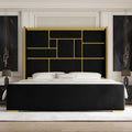 King Bed Frame and Gold Trim Headboard, Upholstered Bed by UTEERAN