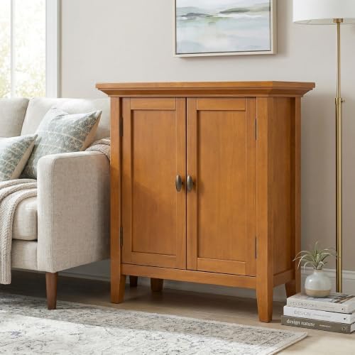 SIMPLIHOME Redmond 32" Solid Wood Cabinet in Light Golden Brown - Image 2