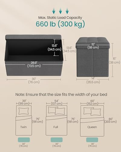 SONGMICS 30 Inches Folding Storage Ottoman Bench, Load 660 lb - Image 2