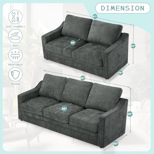 2 Pieces Chenille Sofa Set w/Soft Back Cushion - Image 2