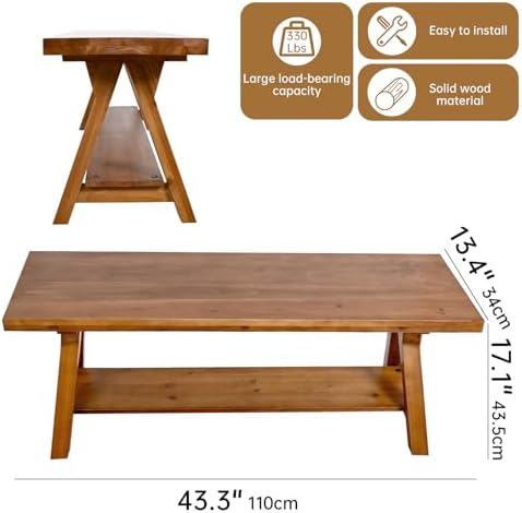SwallowLiving 43 Inch Farmhouse Storage Bench, Rustic Solid Wood Entryway Bench - Image 2