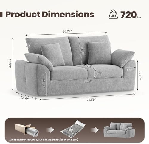 75.6" Cloud Boneless Sofa, Loveseat Couches - Image 2