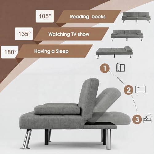 Flamaker Futon Sofa Bed, Modern Linen Convertible Folding Futon Set - Image 4