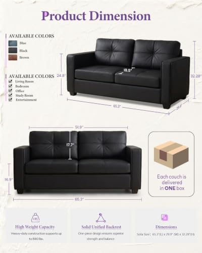 Black Faux Leather Sectional Couch, 4-Piece Sofa Set - Image 3