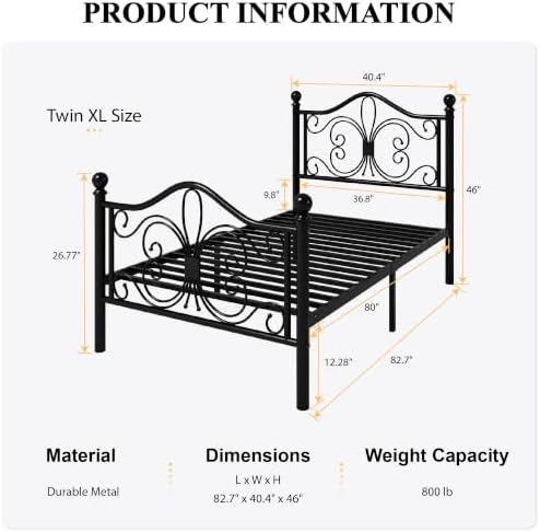 SHA CERLIN Twin XL Size Metal Bed Frame - Image 2