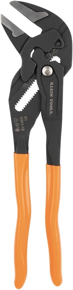 Klein Tools D53112 Compact Plier Wrench, High Leverage Multi-Use Adjustable Plier Wrench with Smooth Jaws, 12-Inch