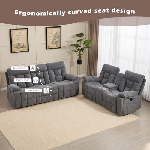 CANMOV Recliner Sofa Set, 3 Seat Recliner Sofa and Manual Loveseat - Image 4