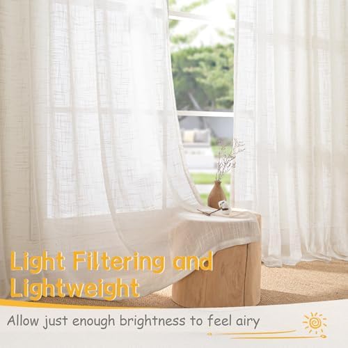 YoungsTex Ivory White Linen Sheer Curtains 52 X 63 Inch Length - Image 3