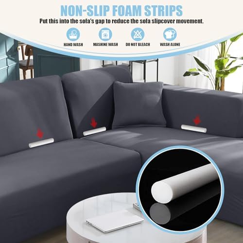 KinCam Sectional Couch Covers Stretch L Shape Sofa Covers, Light Grey - Image 4