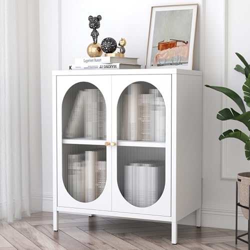 Small 2 Transpanrent Door Metal Storage Side Buffet Cabinet - Image 6