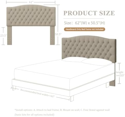 Furpopup Linen Queen Size Headboard Only, Upholstered Wall Mount - Image 2