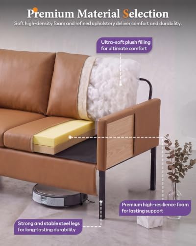 TYBOATLE Brown Faux Leather Small Couch Loveseat, 2-Seater Sofa - Image 3