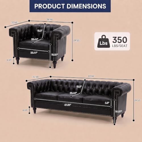 Chesterfield Sofa & Chair Set, Faux Leather Couch Set - Image 2