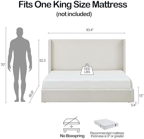 King Boucle Bed Frame with 52.3" Tall Headboard - Image 2