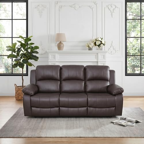 Leather Recliner 3 Seat Couch, Manual Reclining Sofa, Living Room 3-Seater Chair by BrisaNube