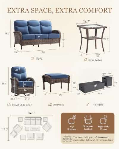 Belord Upgraded 6“ Cushion Luxury 10 Piece Patio Furniture Set - Image 2