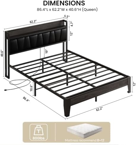 LIKIMIO Queen Bed Frame with Storage Headboard and Charging Station - Image 2