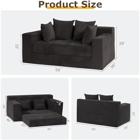 cidludto Convertible Sofa Bed, Boneless Loveseat Folding Couch Bed Foldable - 3 - Image 2