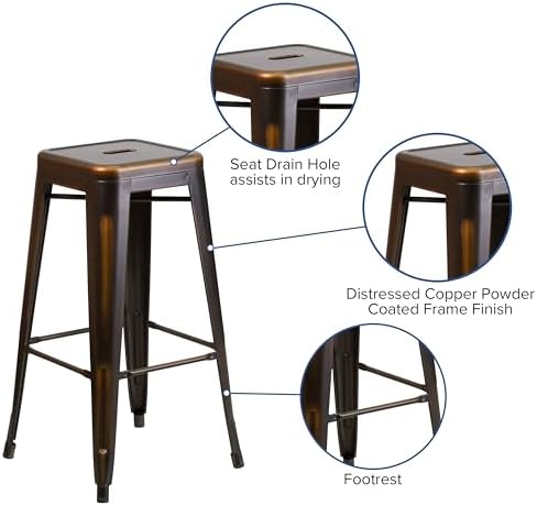 Flash Furniture 30 in Backless Metal Barstool, Distressed Copper - Image 4