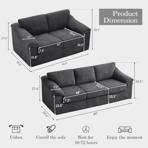 Boneless Couch Sets, Modern 3 Seater Sofa and Loveseat Sofa, Floor Cloud Couch - Image 2