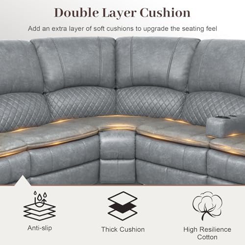 Manual Reclining Sectional Sofa Set, 5 Seats Living Room Couch Set Pu - Image 4