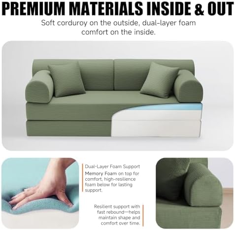 79" Memory Foam Sofa Bed, High Backrest Convertible Futon Boneless Couch - Image 4