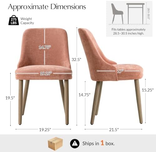 HULALA HOME Dining Chairs Set of 2, Coral Fabric Upholstered Dining Room Chairs - Image 2