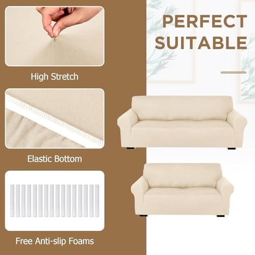 Peryiter 2 Pcs Couch and Loveseat Sofa Covers, Milk Silk - Image 4