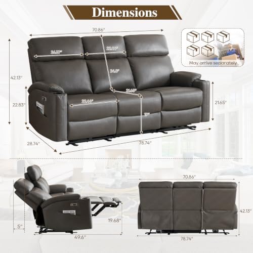Power Reclining Sofa, 3-Seat Dual Electric Recliner Couch - Image 2