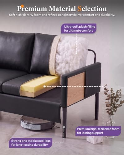 TYBOATLE Black Faux Leather Small Couch Loveseat, 2-Seater - Image 3