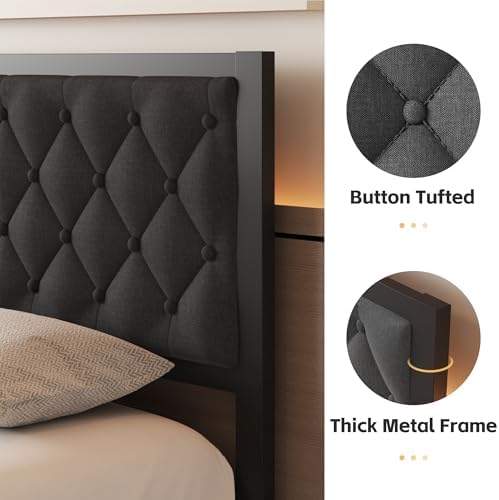 Fluest Full Bed Frame with Headboard Linen Upholstered Bed Frame Platform - Image 5