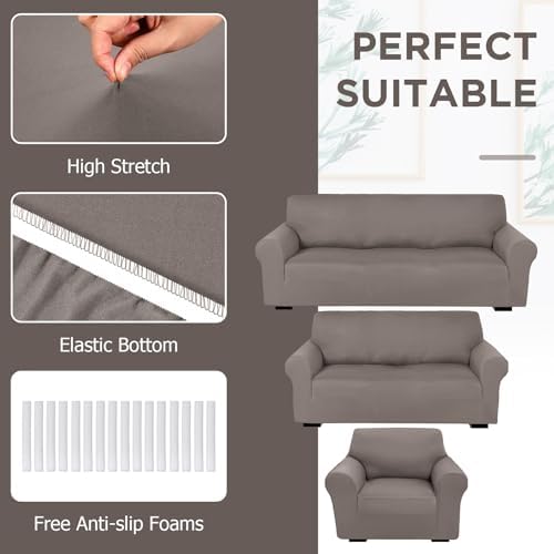Peryiter 3 Pcs Couch and Loveseat Sofa Covers, Milk Silk - Image 4